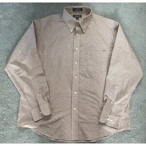 Croft & Barrow Oxford Maroon Tan Plaid Long Sleeve Button-Down Mens Size 34/35